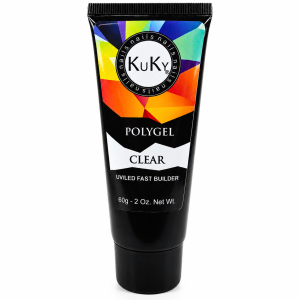 Polygel Clear de 60 g de Kuky Nails para construcción y extensión de uñas profesionales.